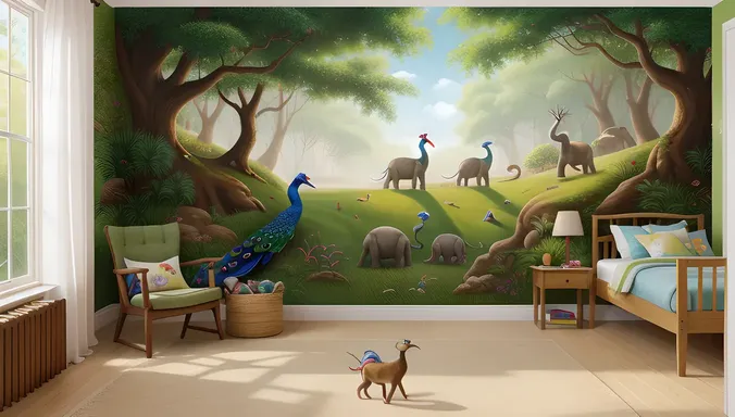Whimsical Kushti Wallpaper with Fantastical Forest and Mythical Creatures