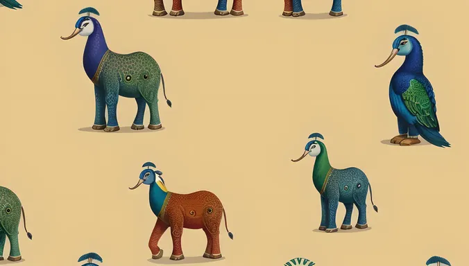 Whimsical Kushti Wallpaper with Playful Elephants and Indian Motifs