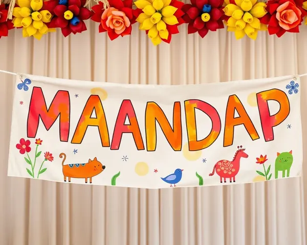 Whimsical Mandap Decoration Banner with Hand-Painted Design and Bright Colors