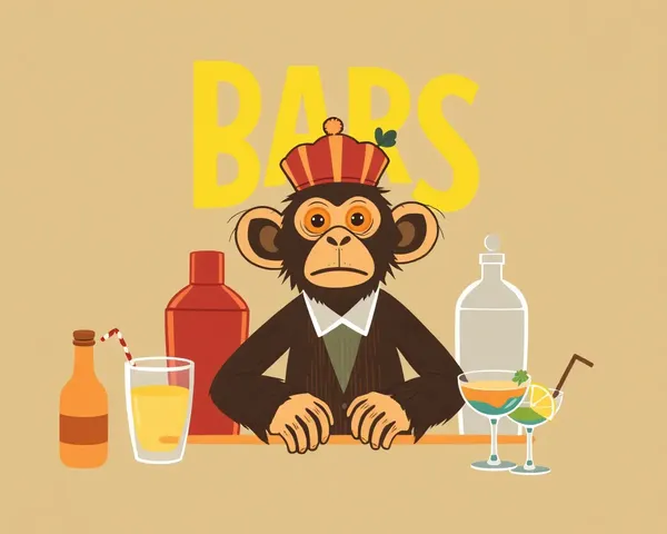 Whimsical Monkey Bartender Barsa Invitation Card Illustration