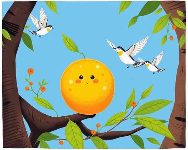Whimsical Mosambi Fruit with Birds and Greenery