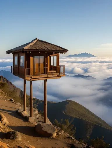 Whimsical Mountain Stilt House with Foggy View
