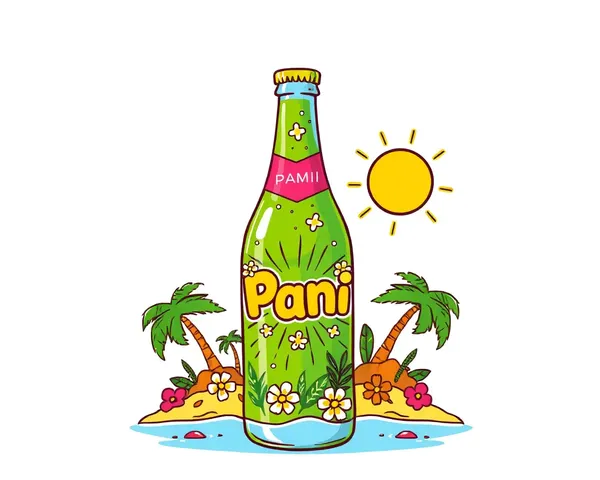 Whimsical Pani Bottle with Tropical Theme Illustration
