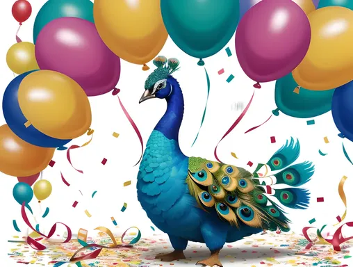 Whimsical Paper Peacock Emerges from Confetti Celebration