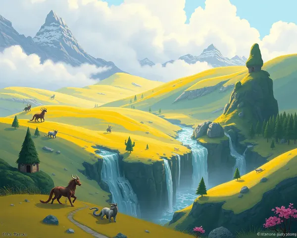 Whimsical Pital Bartan Fantasy World with Rolling Hills PNG