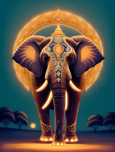 Whimsical Pooram Elephant Design Pooram Logo with Spiritual Halo