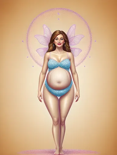 Whimsical Pregnant Fairy in Magical Cloud Setting