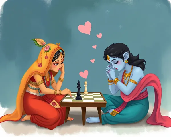 Whimsical Radha Krishna Play Chess with Romantic Hints