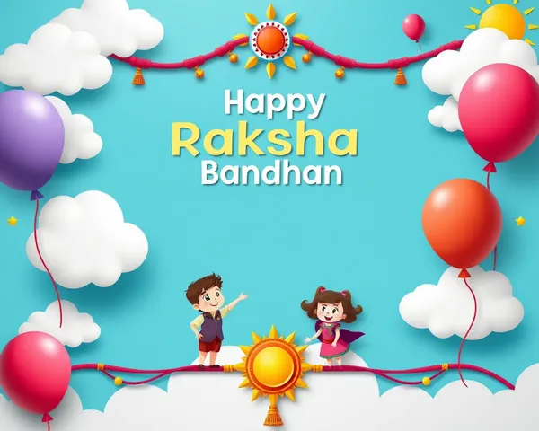 Whimsical Raksha Bandhan Frame with Cartoon Siblings in Clouds