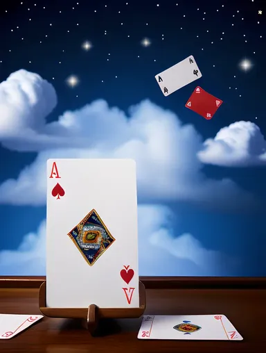 Whimsical Rummy Player with Floating Cards in Air
