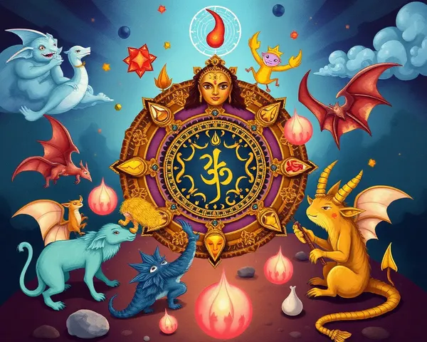Whimsical Shanku Chakra Namam with Fantastical Creatures.