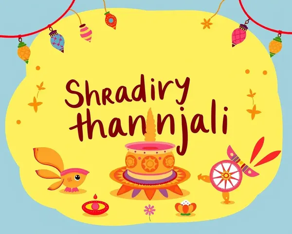 Whimsical Shradhanjali Design with Hand-Drawn Elements and Bright Colors