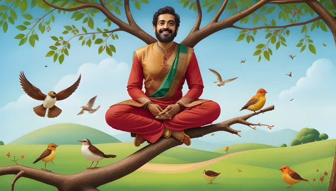 Whimsical Shyam Ji Tree Branch Scene