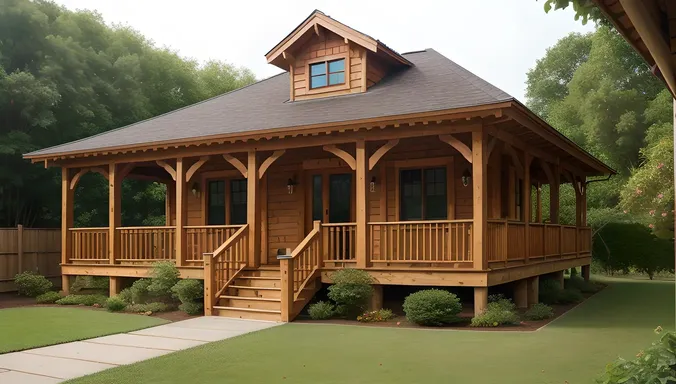 Whimsical Stilt House with Crooked Roof and Flowered Porch
