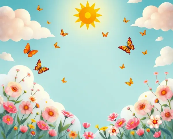 Whimsical Vastu Shanti Patrika Background with Clouds and Flowers