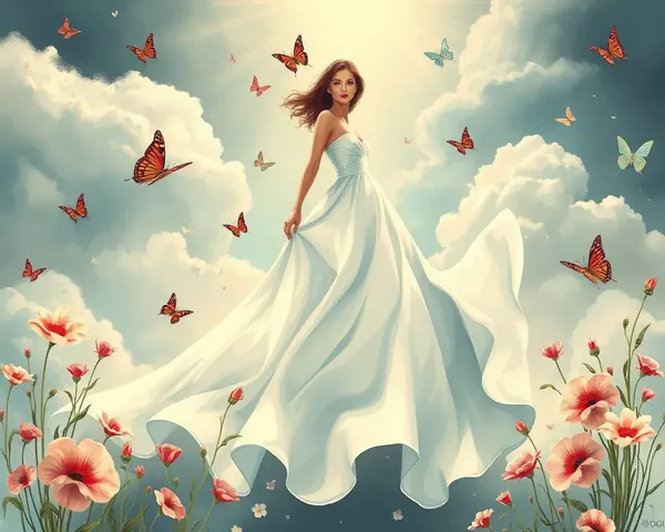 Whimsical Vogue Poster: Model in Ethereal Gown with Clouds