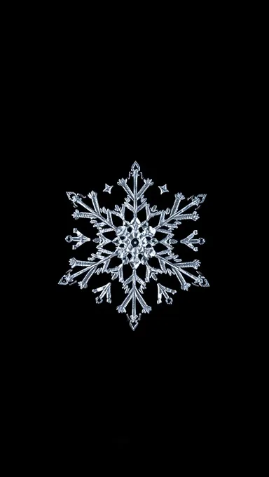 White Snowflake Falls on a Black Background Landscape