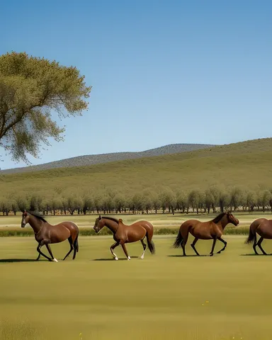 Wild Horses Gallop Across Endless Grassland Expanse