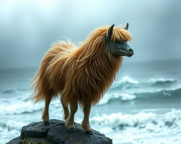 Windswept Kammal on Cliff Overlooking Stormy Sea with Crashing Waves