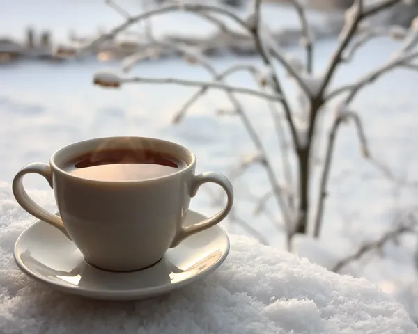 Winter Morning with Steaming Hot Sambrani Tea and Snowy Landscape