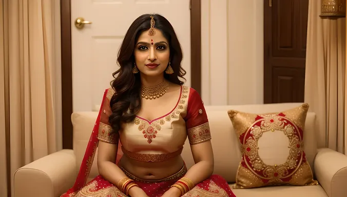 Wise Indian Bhabhi Sits in Traditional Indian Setting