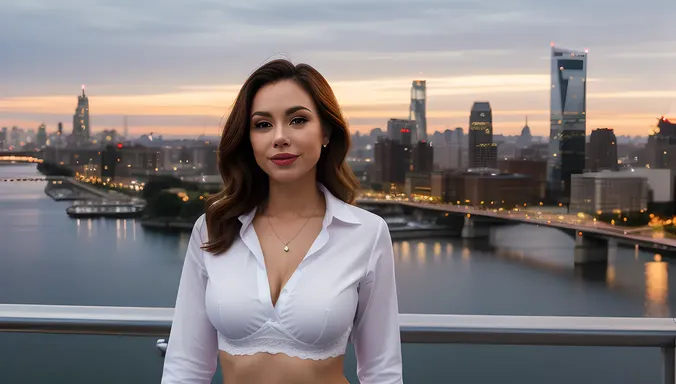 Woman's Bra Image in City Skyline at Sunset Glory