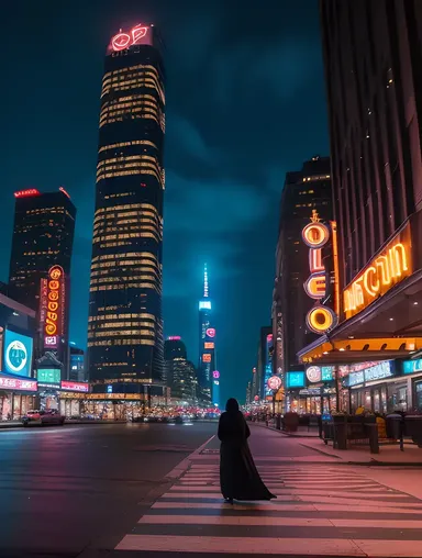 Woman in Burkha Walks Alone at Night