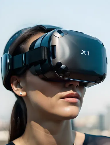 XX Com Virtual Reality Headset with Futuristic Cityscape