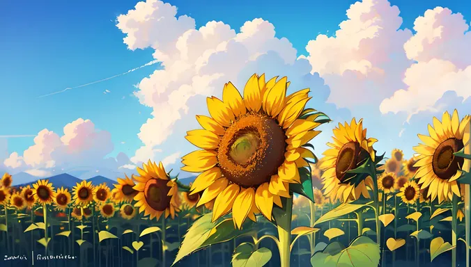 Yellow Sunflower Blooms in Warm Summer Field of Grass.