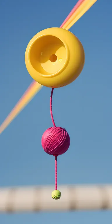 Yellow Yoyo Spins in Mid-Air Background Blurred
