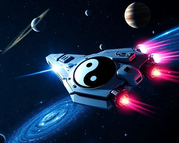 Yin Yang Spaceship Soaring Through Starry Galaxy