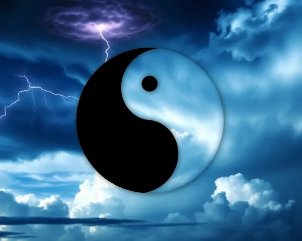 Yin Yang in Dramatic Stormy Sky with Lightning Bolts