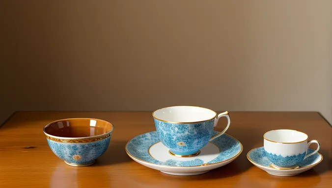 Yogananda's Favorite Tea Set on Wooden Table Still Life