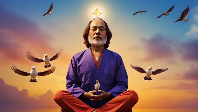 Yogananda Surrounded by Birds for Freedom and Liberation