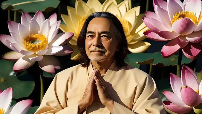 Yogananda Surrounded by Lotus Flowers for Spiritual Growth