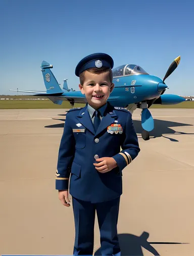 Young Air Force Boy in Toy Plane Uniform Pose