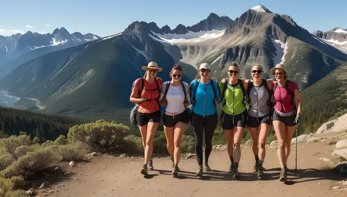 Young Aunty Hikes with Friends in Mountains