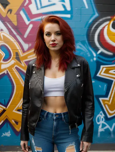 Young Aunty Photo: Bold Red Hair and Edgy City Outfit