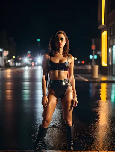 Young Aunty Photo: Bold Red Lip and City Nighttime Drama