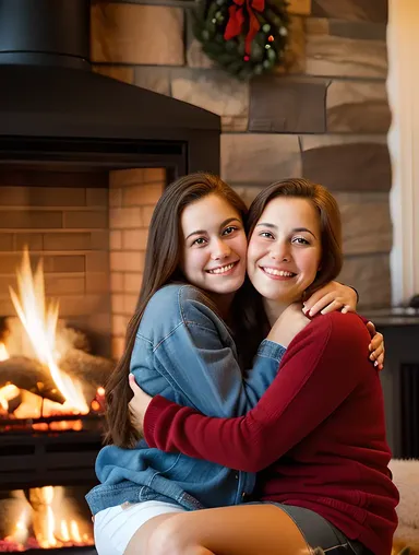 Young Aunty Photo: Heartwarming Hug with Younger Sibling