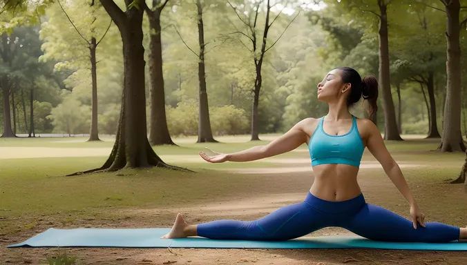 Young Aunty Practices Yoga in Serene Forest