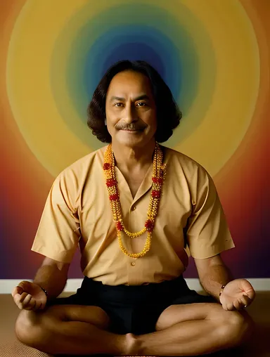 Young Yogananda with Radiant Aura and Spiritual Symbols.