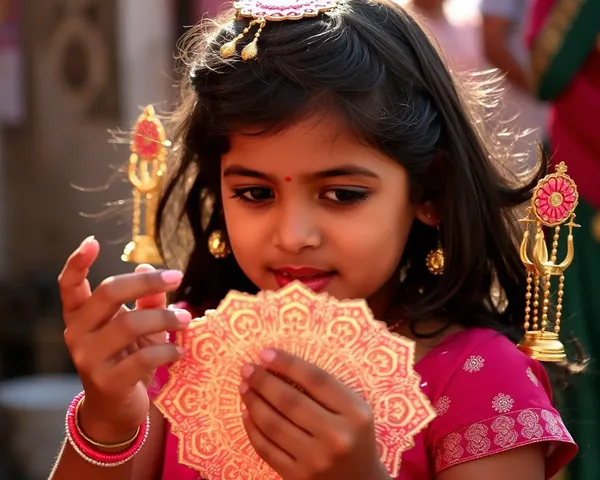 Young girl prepares for Ganesh Chaturthi with sakharpuda patrika.
