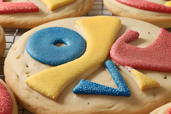 yyyy-Shaped Cookie with Intricate Designs and Sprinkles