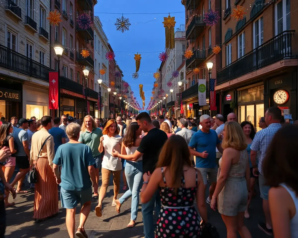 15 August Celebrations in City Streets with Colorful Decorations
