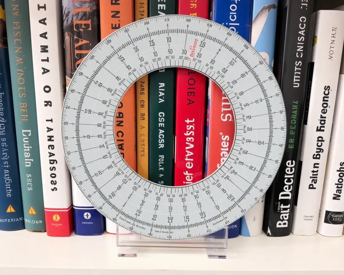 360 Degree Protractor on Bookshelf with Math and Science Books
