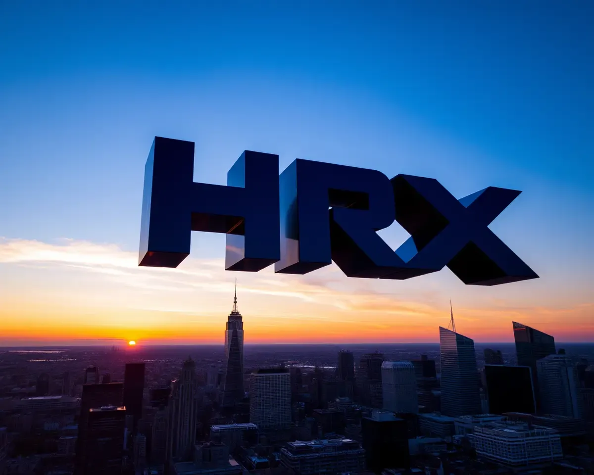 3D HRX Logo Over City Skyline