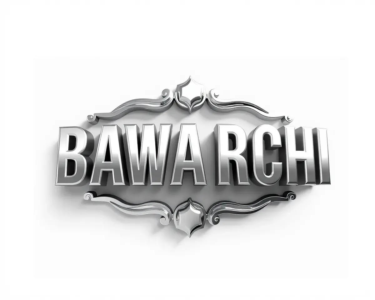 3D Metallic Bawarchi Logo with Reflective Surface PNG