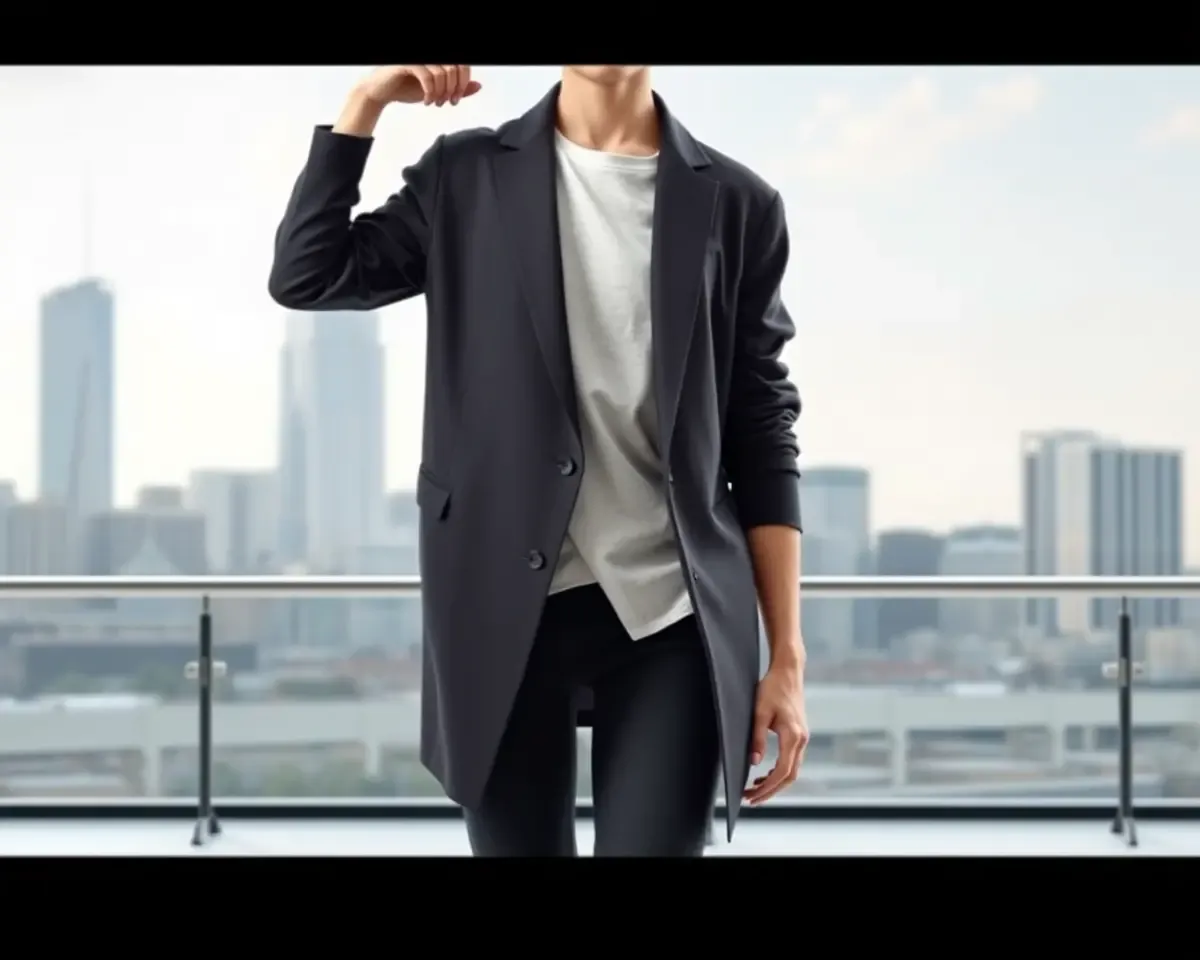3D Rendering of Readymade Garment on Fashion Model with City Skyline