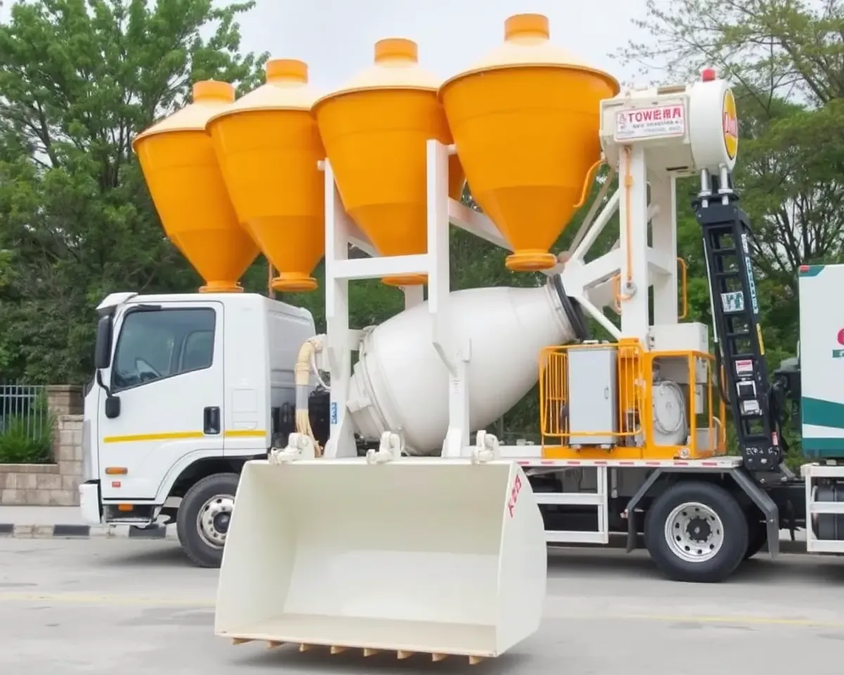 4 Tower Lift Concrete Mixer Machine in Action
